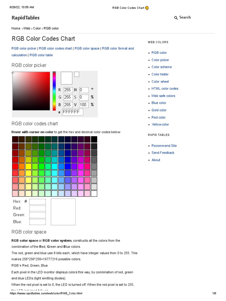RGB Color Codes Chart | PDF | Rgb Color Model | Light Emitting Diode