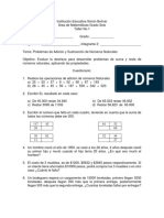 Taller de Matemáticas sobre Suma y Resta de Números Naturales en la Institución Educativa Simón Bolívar