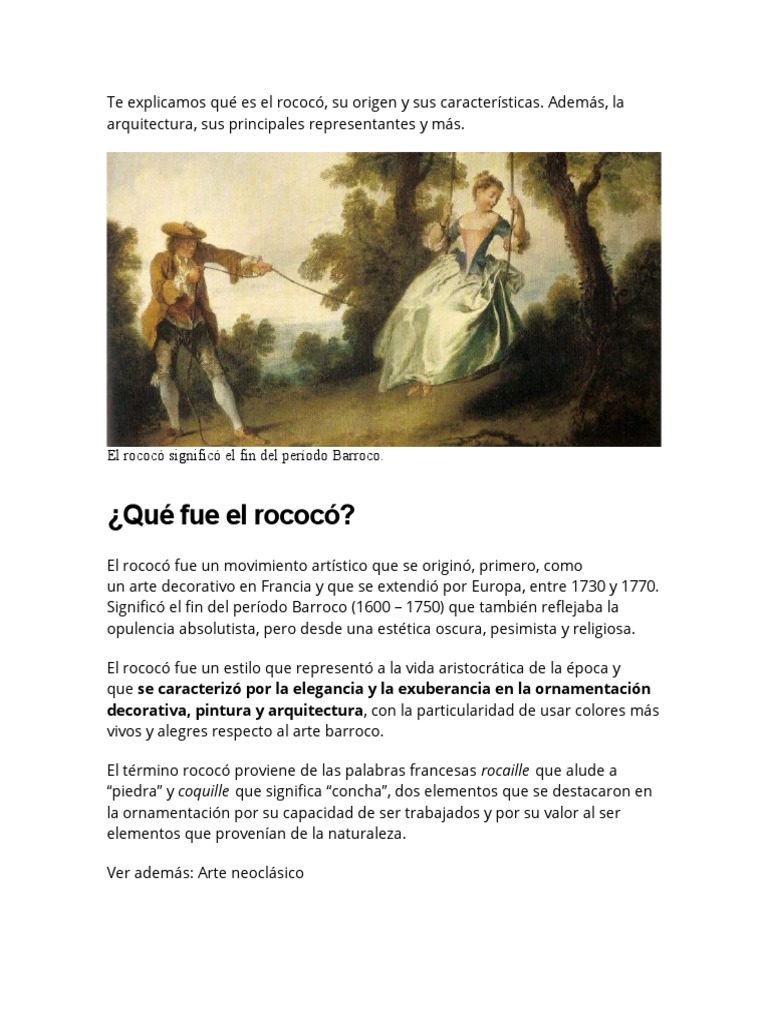 Características y Origen del Rococó | PDF | Barroco | Las artes