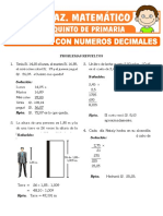 Problemas Con Numeros Decimales para Quinto de Primaria