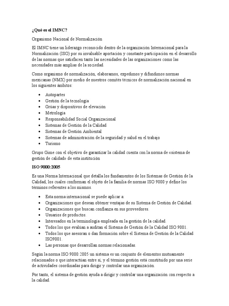 Qué es el IMNC y sus Normas | PDF