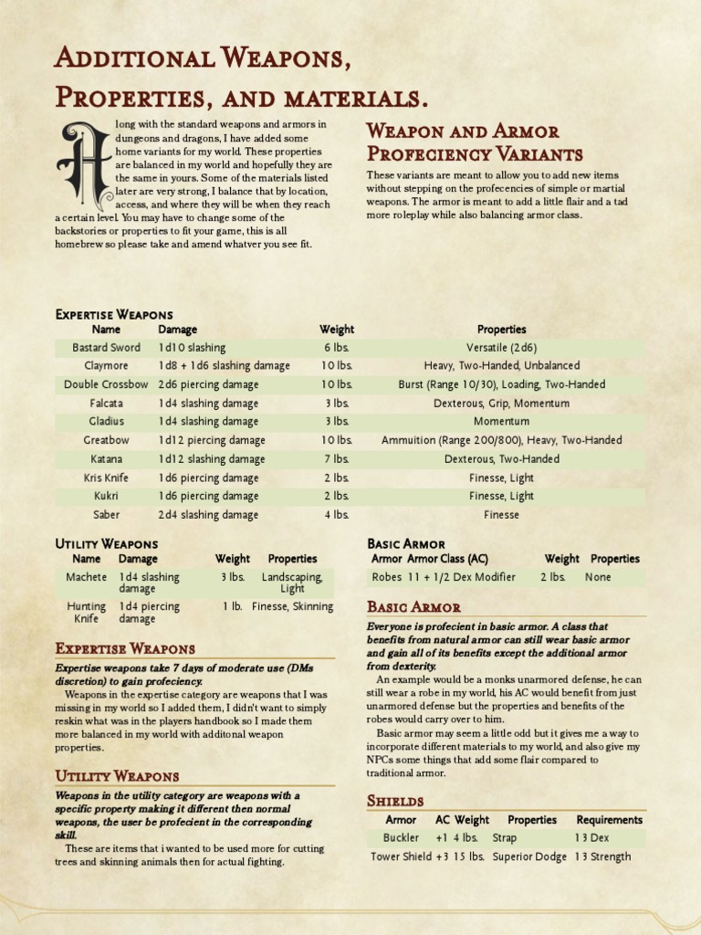 Homebrew Weapon Properties for D&D 5E | PDF