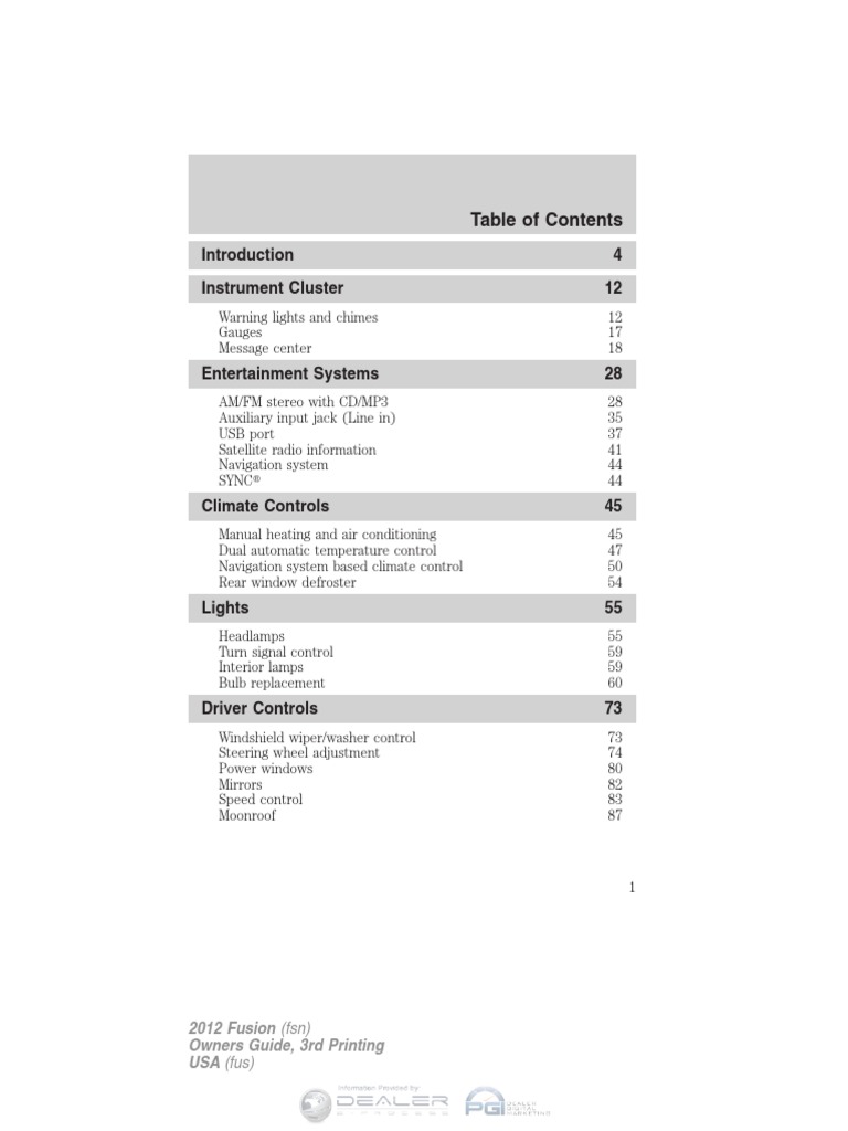 2012 Ford Fusion Owner Manual | PDF
