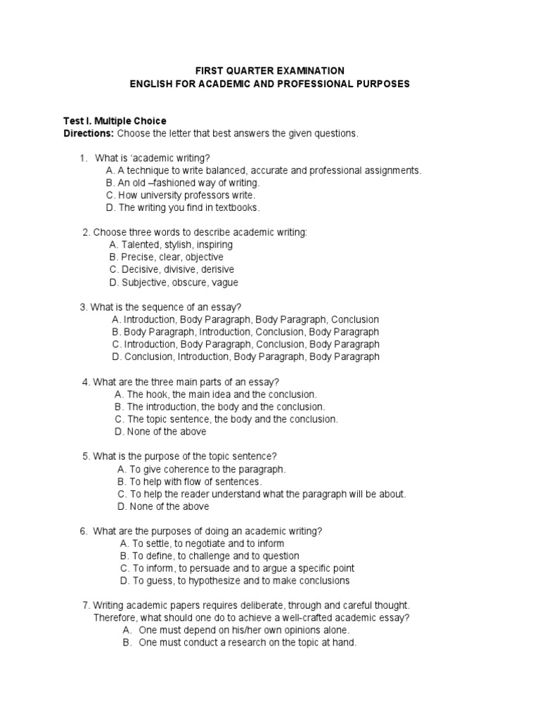 First Quarter Examination | PDF | Essays | Test (Assessment)