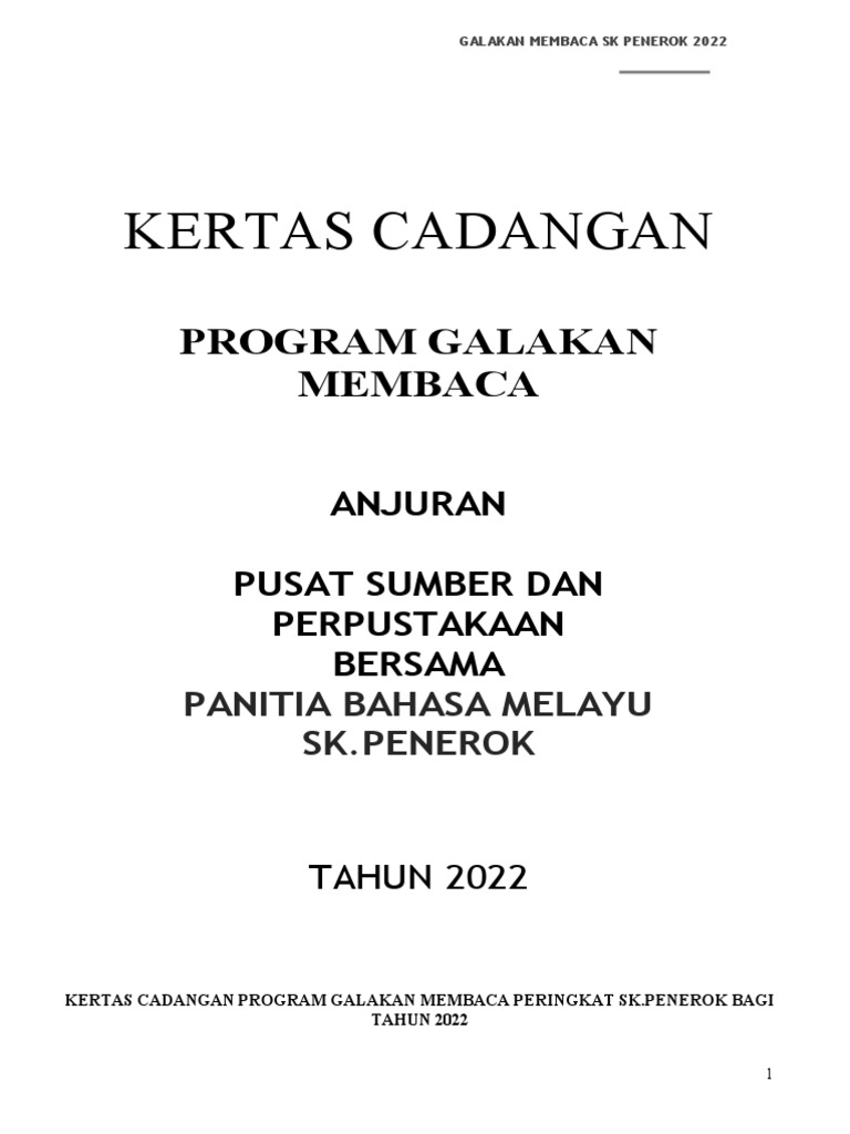 Kertas Kerja Program Galakan Membaca | PDF