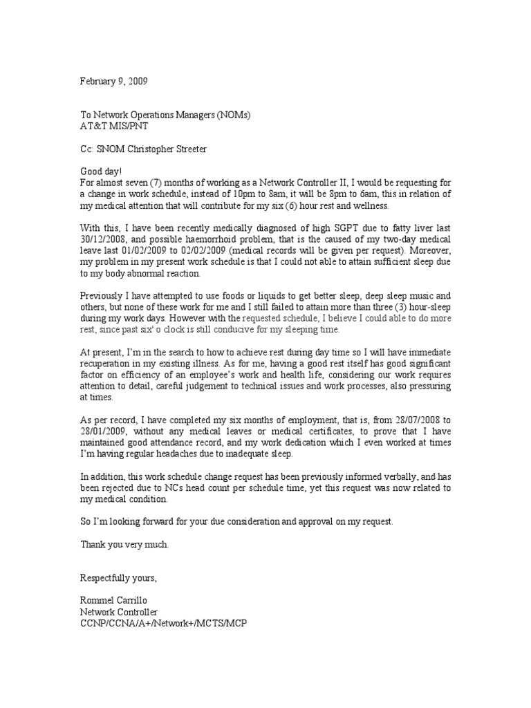 Letter For Work Schedule Change