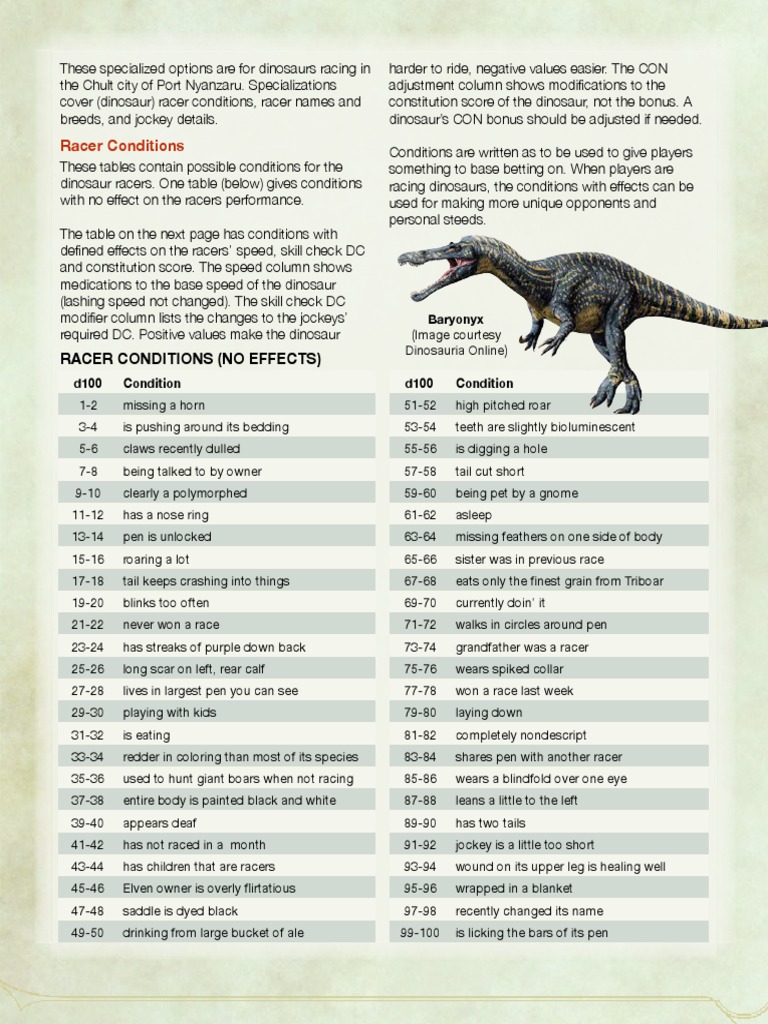 Dinosaur Racer Conditions Guide | PDF