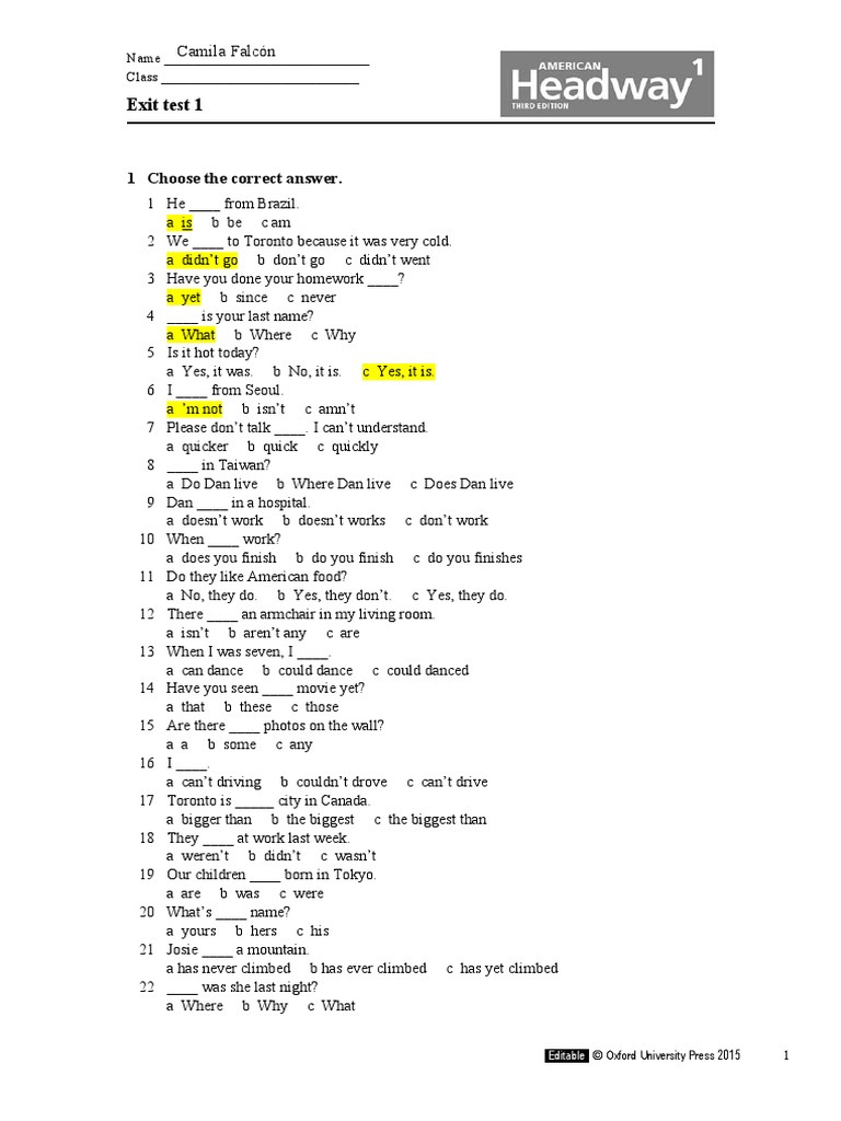 AHW3e - Level 01 - Exit Test 1 | PDF | Linguistics | Languages