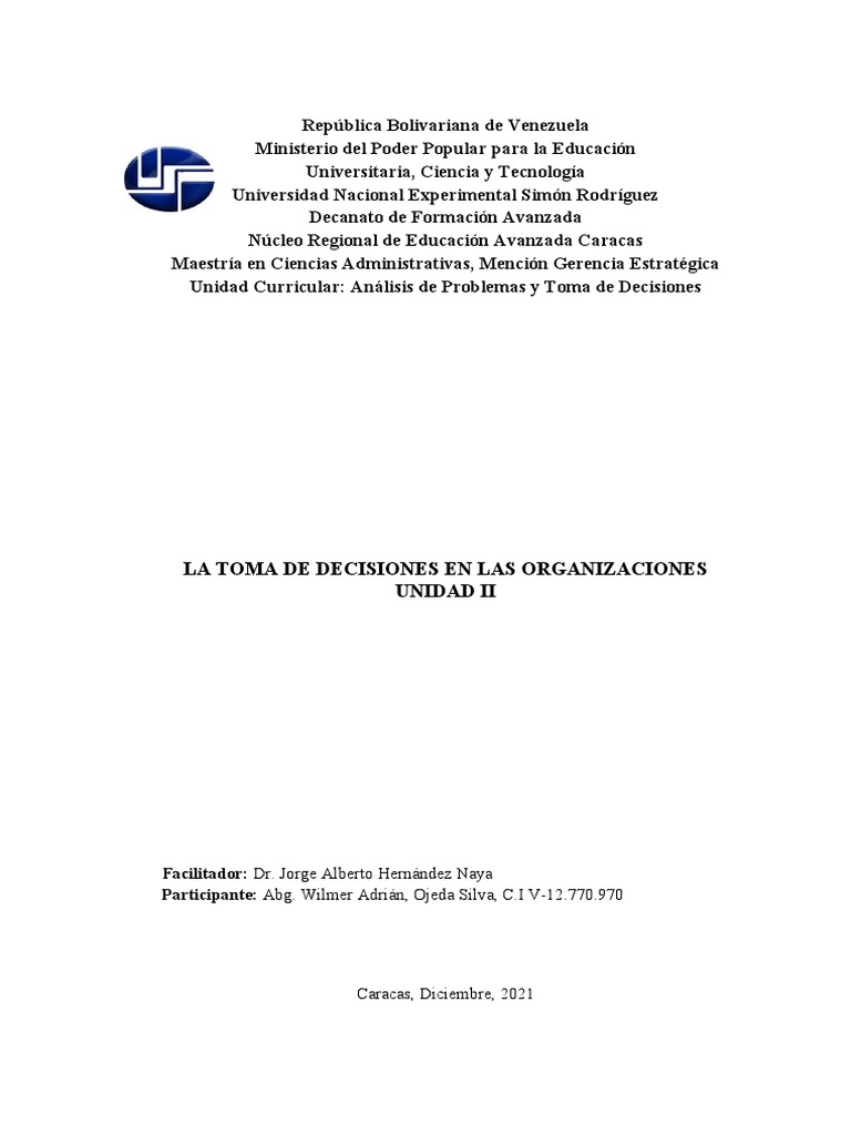 Toma de Decisiones en Organizaciones | PDF | Toma de decisiones ...