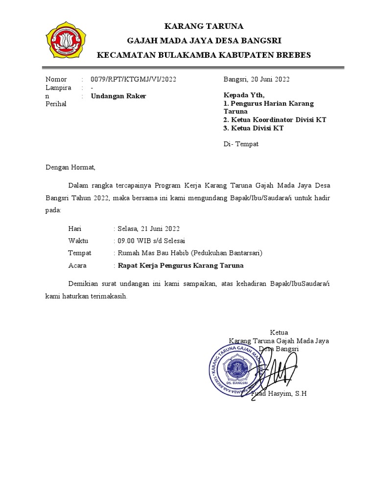 Undangan Raker Karang Taruna | PDF