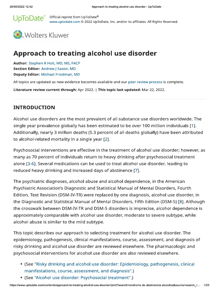 Approach to treating alcohol use disorder UpToDate PDF
