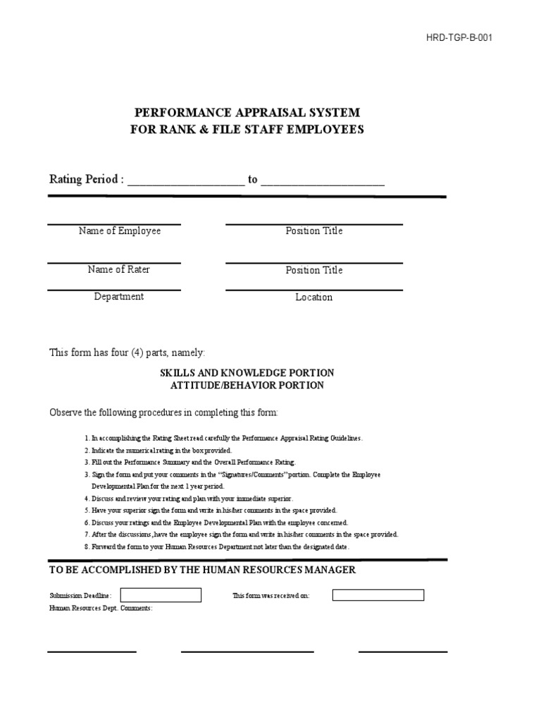 Performance Appraisal for Rank & File Staff | PDF | Performance ...
