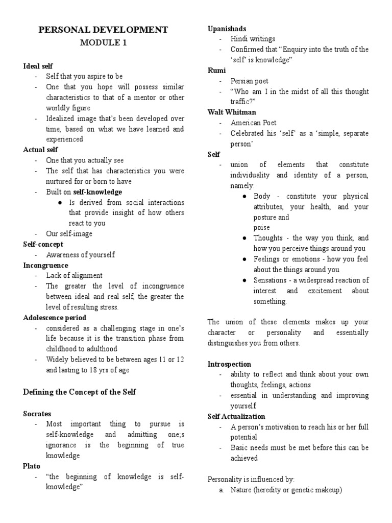 Personal Development Module 1 | PDF | Philosophy Of Self | Idea