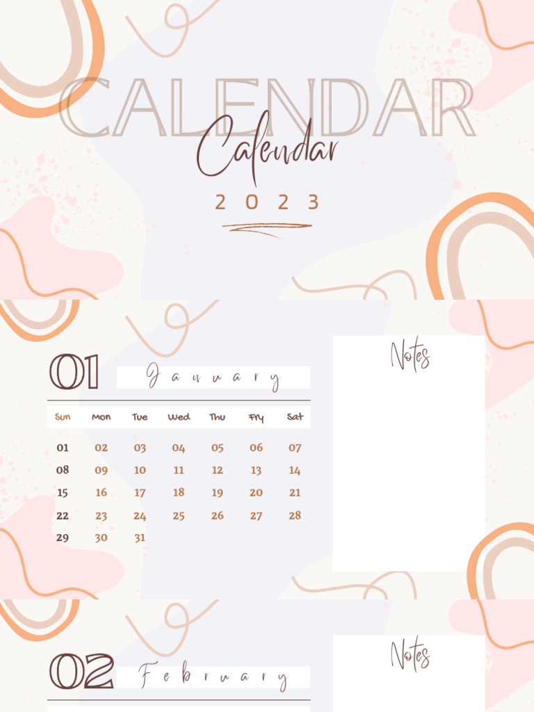 Aesthetic Monthly Calendar 2023 PDF