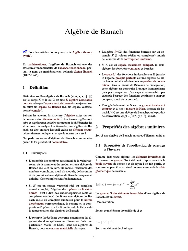Introduction à l'algèbre de Banach | PDF | Norme (Mathématiques ...