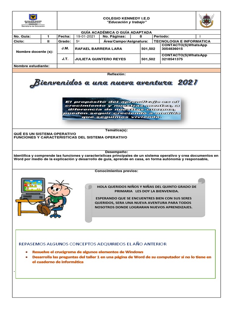 Guía de Sistemas Operativos para 5º Grado | PDF | Microsoft Windows ...