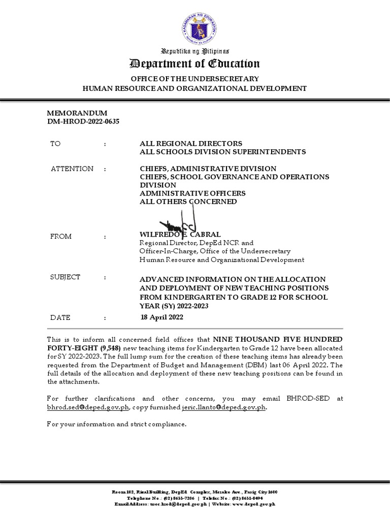 Dm hrod 2022 0635 advance information on the allocation deployment of