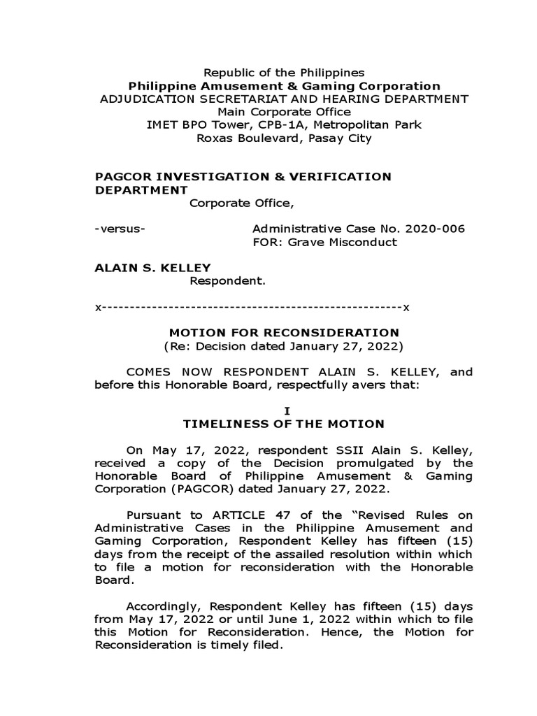 Motion for Reconsideration of Dismissal | PDF | Notary Public | Right ...