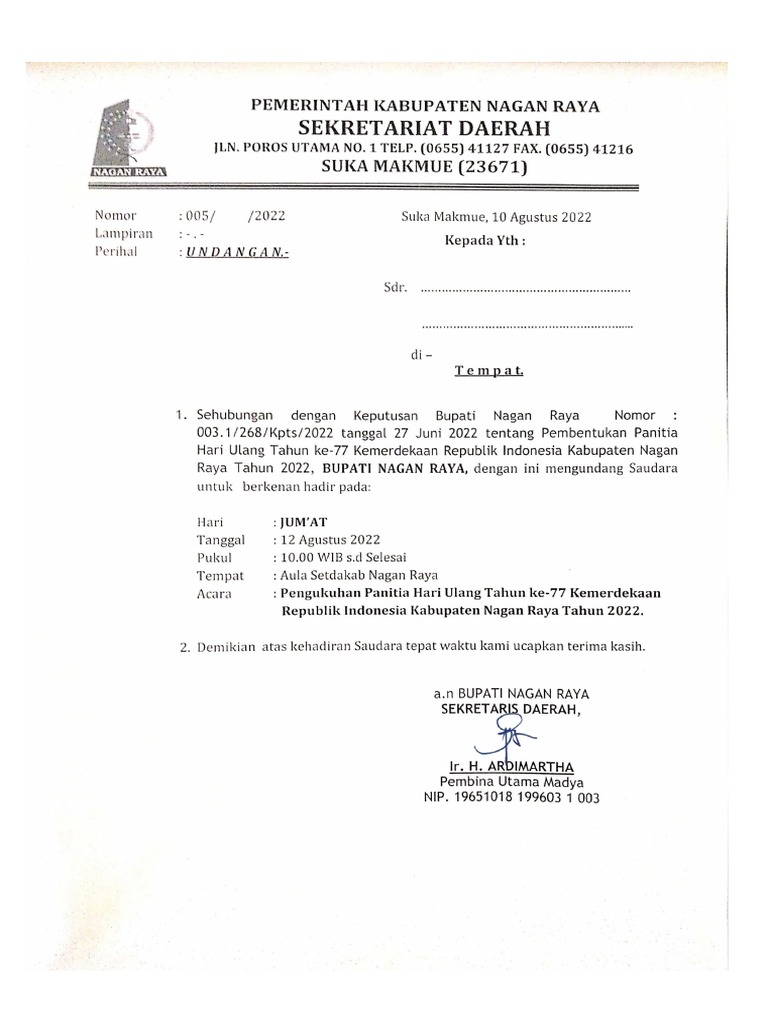 Surat Undangan Rapat Panitia HUT RI 2022 | PDF