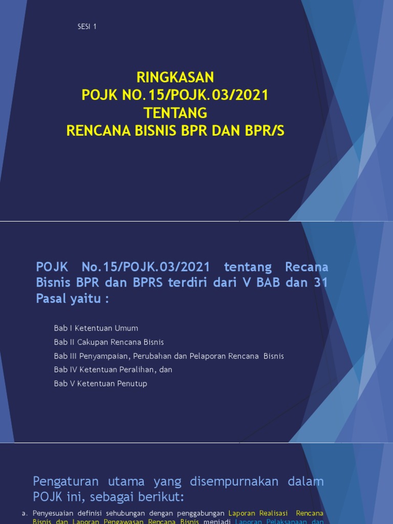1.ringkasan Pojk Tentang RBB BPR - BPRS | PDF | Teknologi & Rekayasa