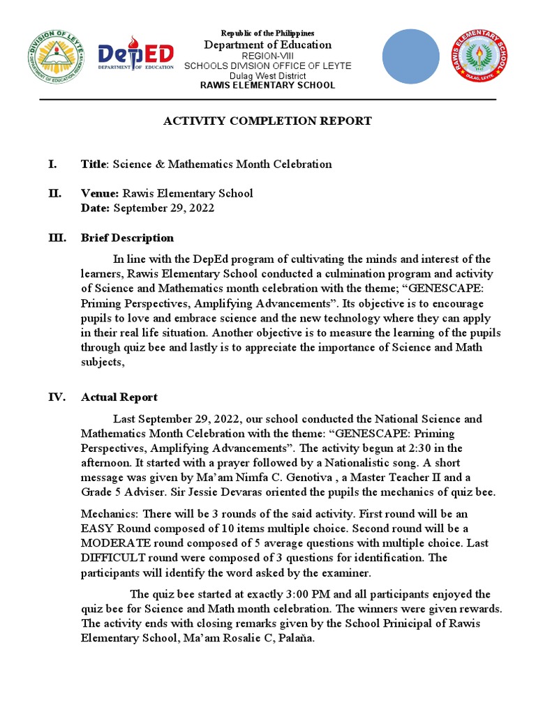 Science activity completion report pdf mathematics science