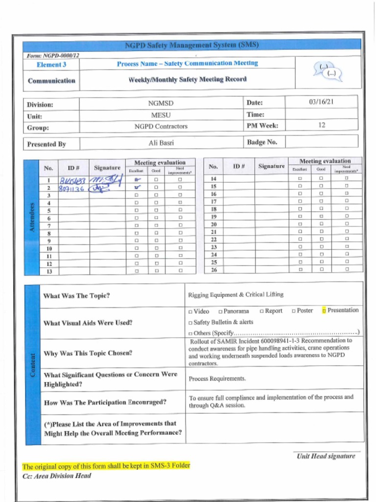 NGPD Safety Meeting Record PDF