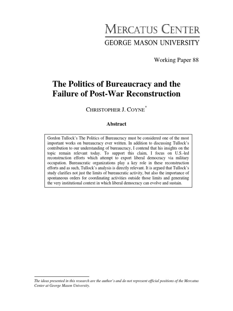 Bureaucracy's Role in Post-War Reconstruction | PDF | Institution ...