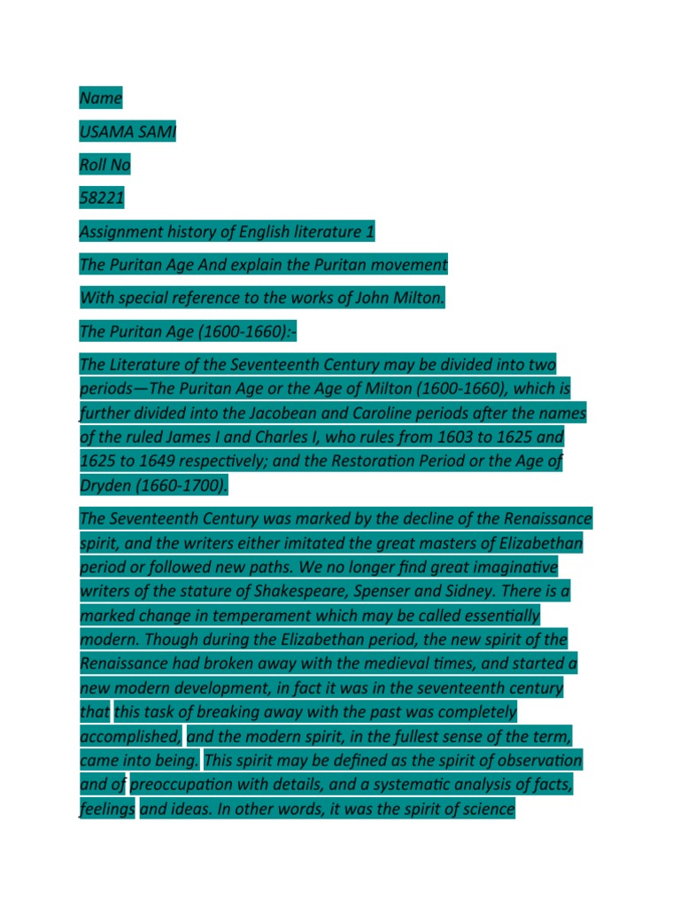 History 1 PDF John Milton Poetry