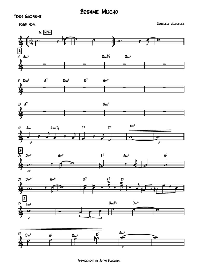 Besame Mucho Tenor Saxophone PDF