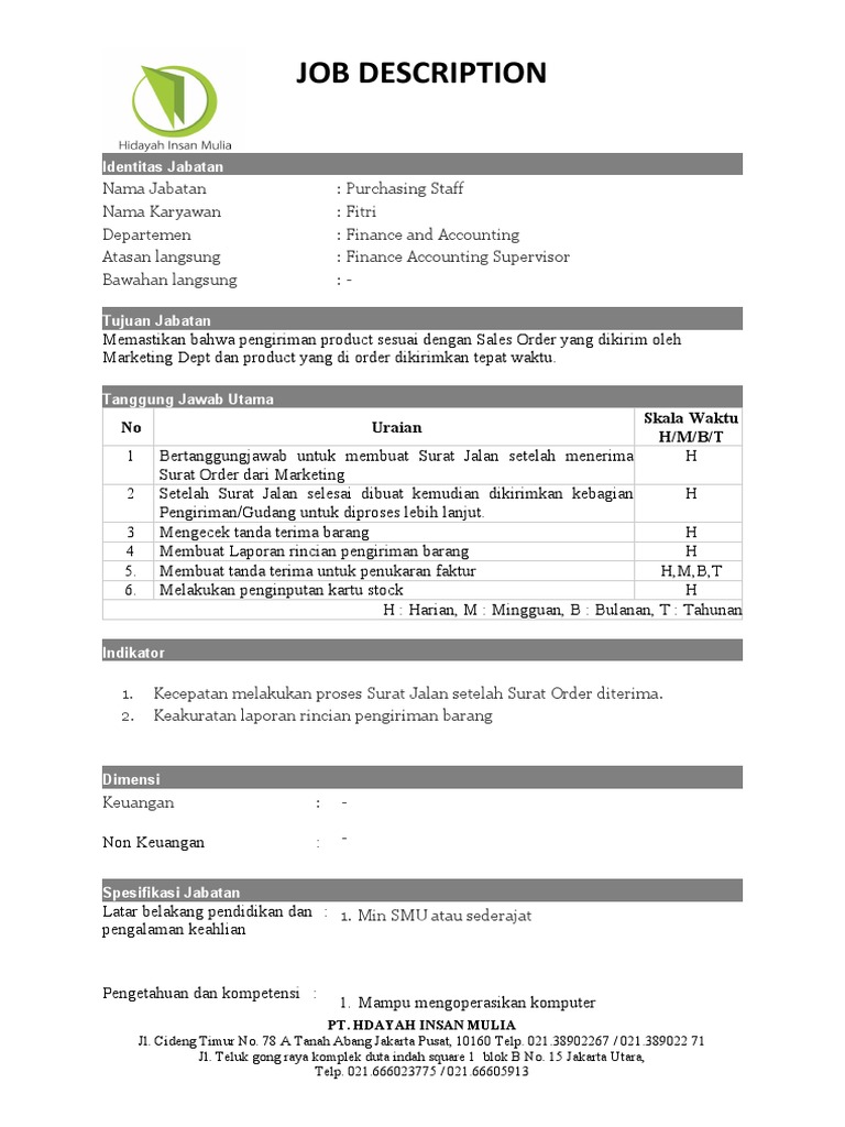 Deskripsi Pekerjaan Staf Pembelian | PDF