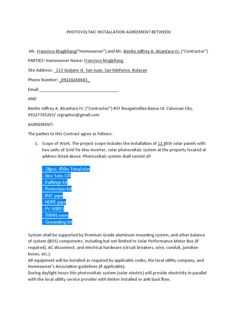 Solar Contract 12kw PDF Photovoltaic System Photovoltaics