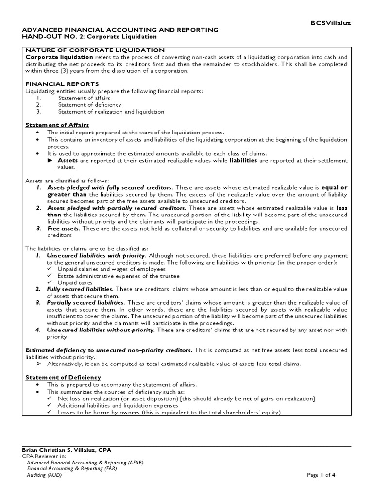 Corporate Liquidation Guide | PDF | Financial Accounting | Equity (Finance)