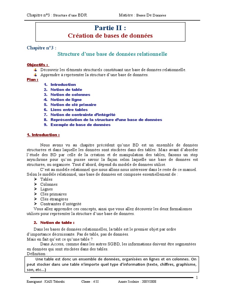 Structure d'une base de données relationnelle | PDF | Bases de données ...
