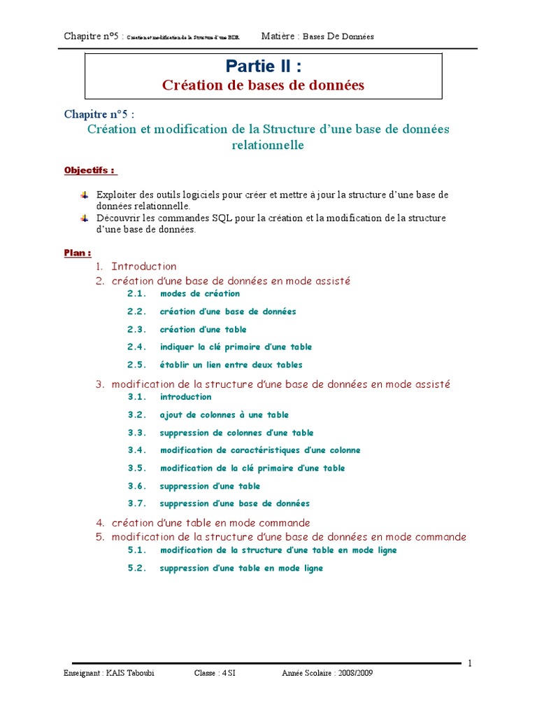 Création et modification BDD Relationnelle | PDF | Bases de données ...