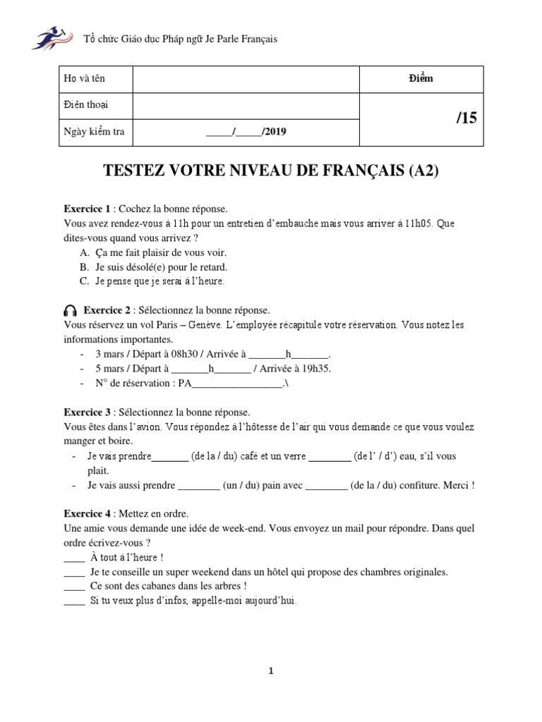 Bài Test A2 | PDF
