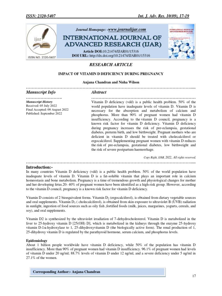 Impact of Vitamin D Deficiency During Pregnancy | PDF