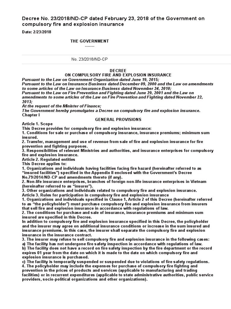 The Government On Compulsory Fire and Explosion Insurance | Download ...