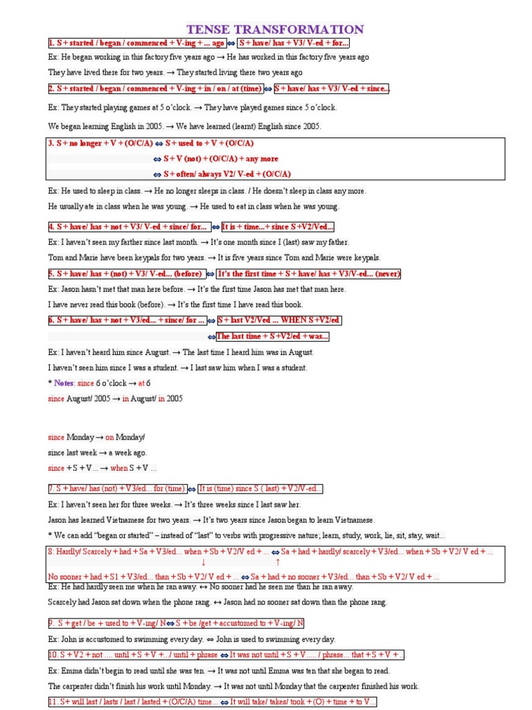 Tense Transformation Guide | PDF