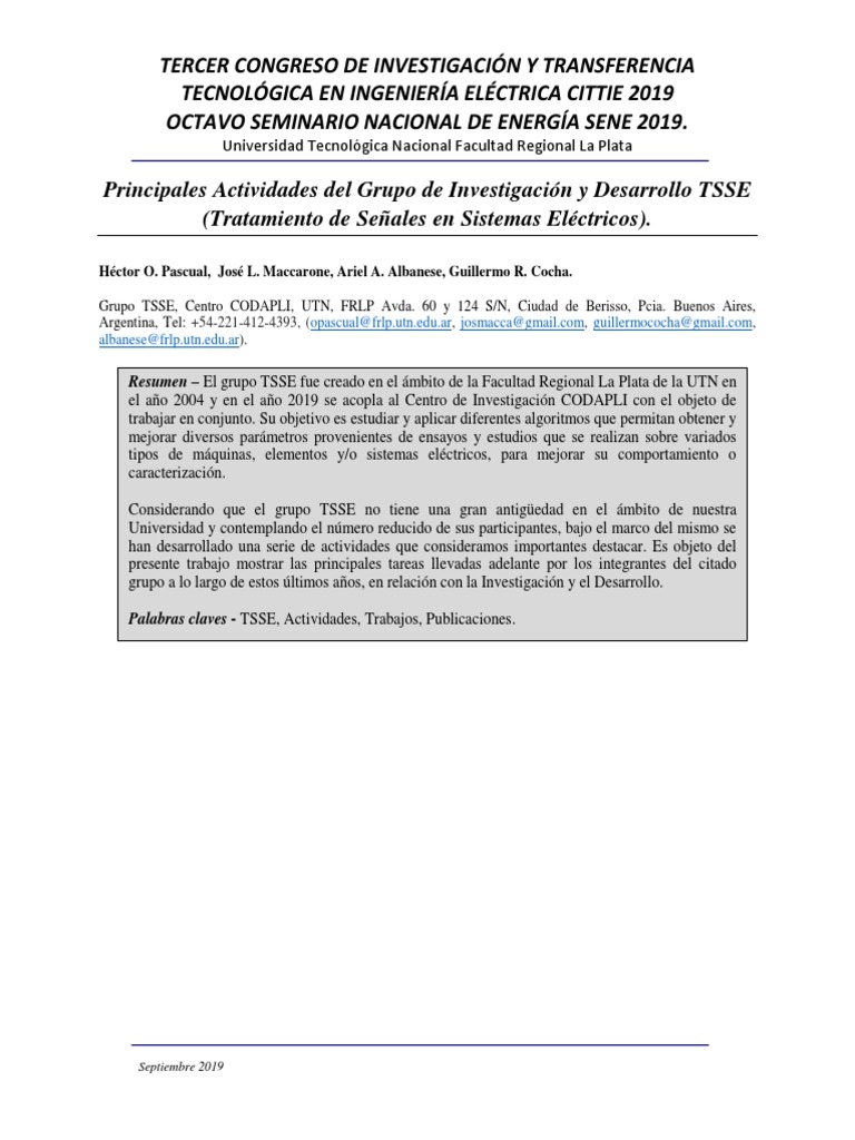 Principales Actividades Del Grupo de Investigación y Desarrollo TSSE ...
