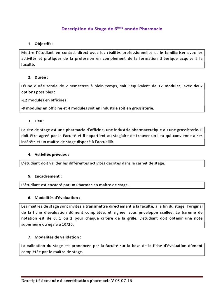 Guide de Stage 6ème Année Pharmacie | PDF | Pharmacien | Pharmacie