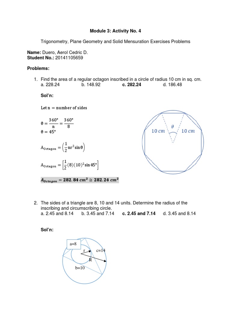 Octagon Area and Geometry Problems | PDF | Triangle | Circle