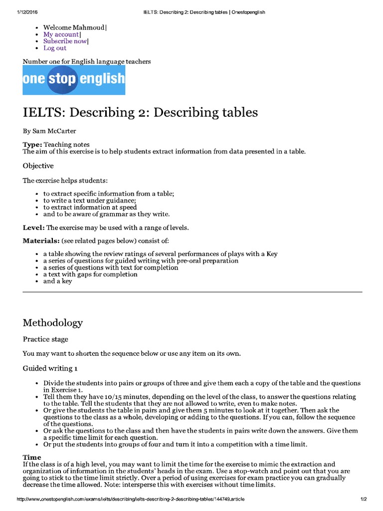 IELTS_ Describing 2_ Describing tables _ Onestopenglish PDF