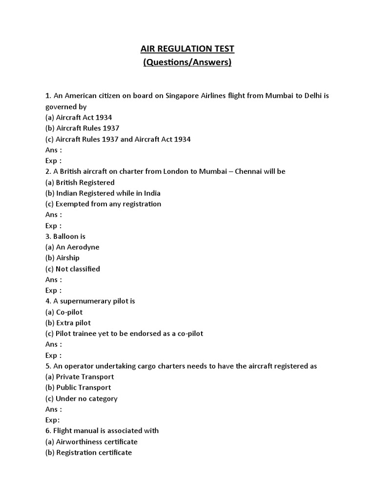Air Regulation Test (Corrected) | PDF