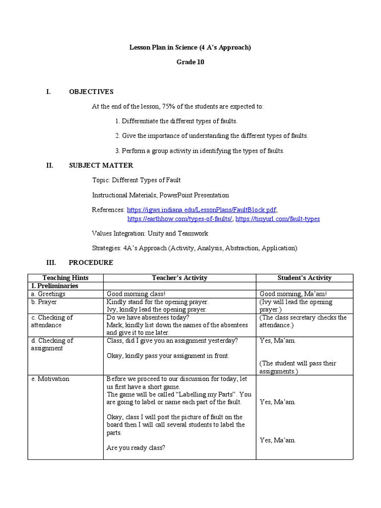 Lesson plan in science fault pdf fault geology geology
