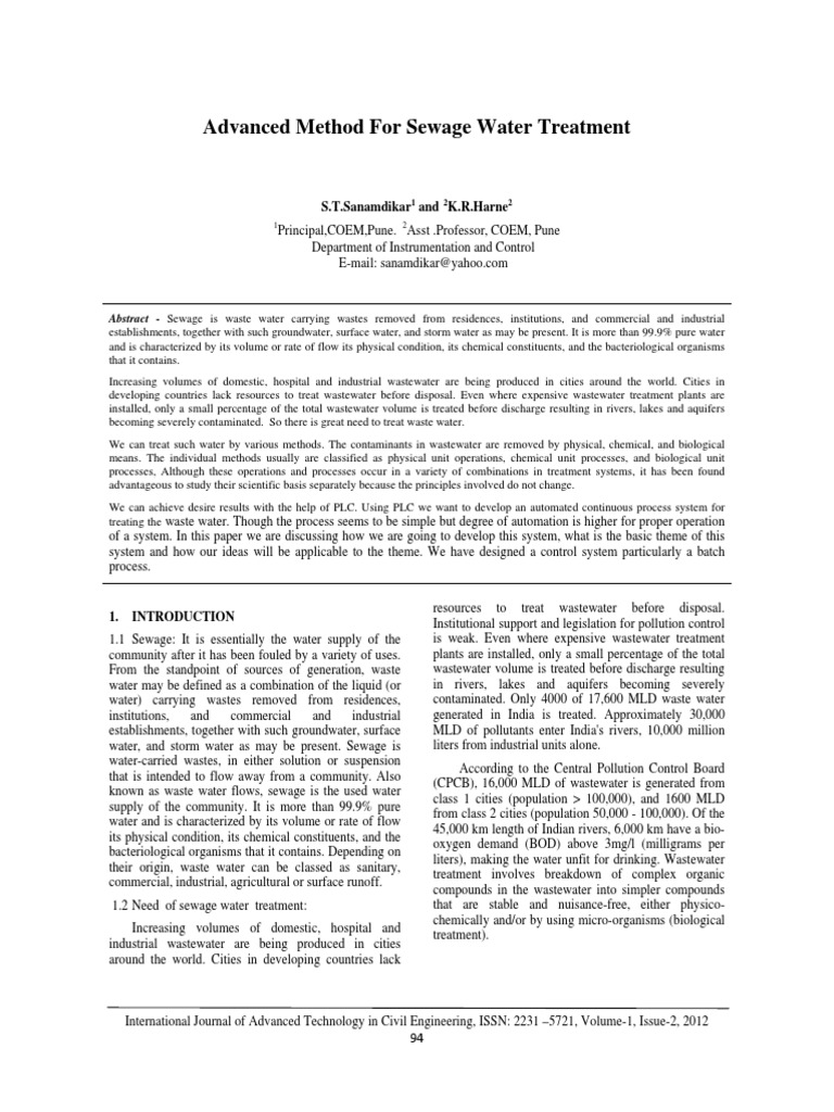 Advanced Sewage Water Treatment Methods | PDF | Sewage Treatment ...