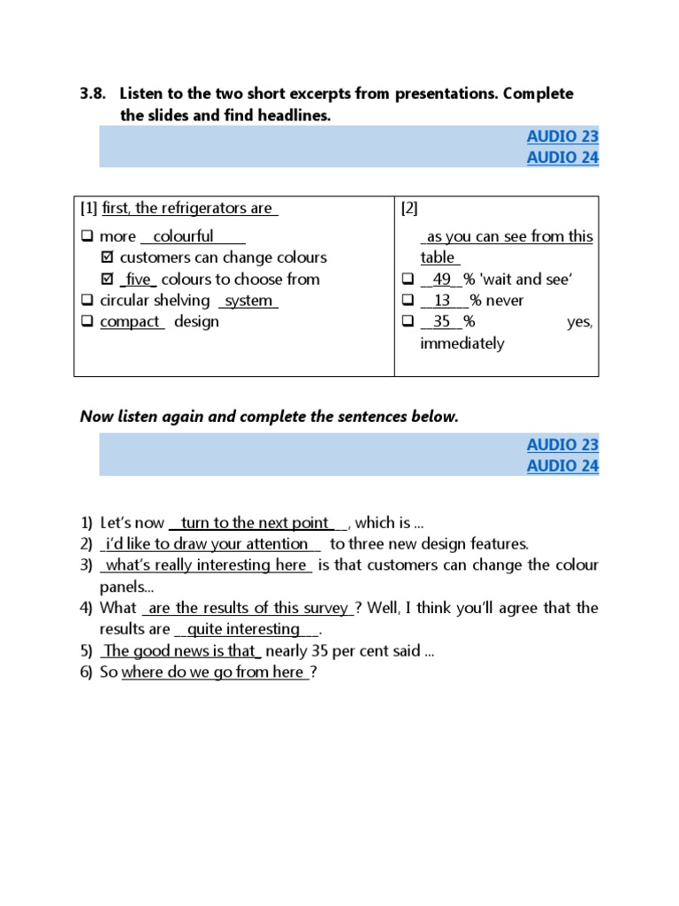 Presentation Slide Completion Exercise | PDF
