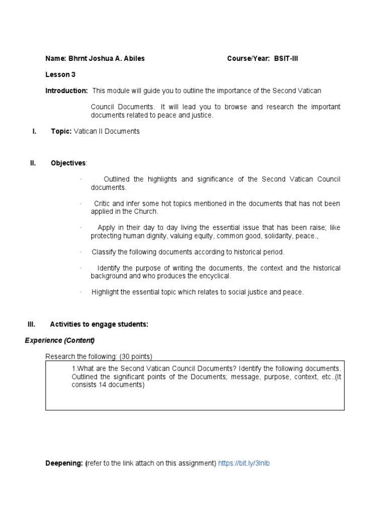 Reled - Lesson 3 Research Activity | PDF | Second Vatican Council ...