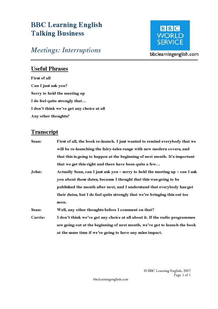 Business Meeting Interruptions Guide | PDF