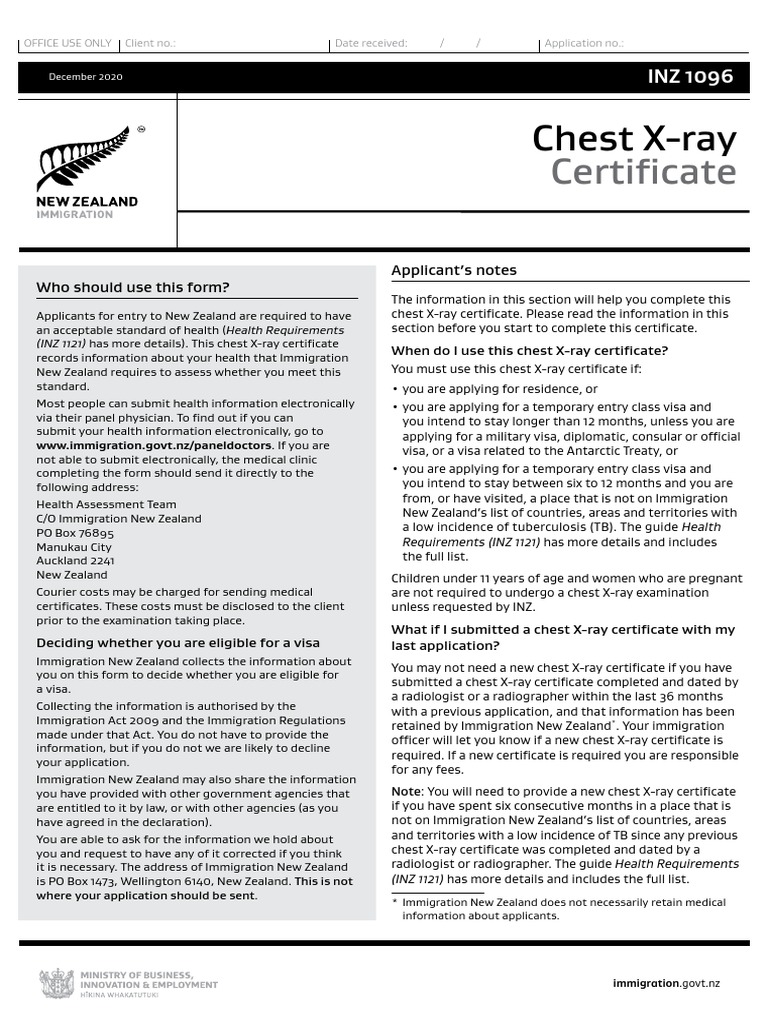 INZ 1096 Chest X-Ray Certificate Guide | PDF | Law