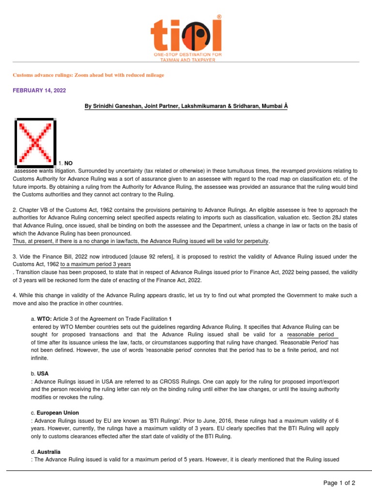 Customs Advance Rulings Zoom Ahead But With Reduced Mileage PDF World Trade Organization